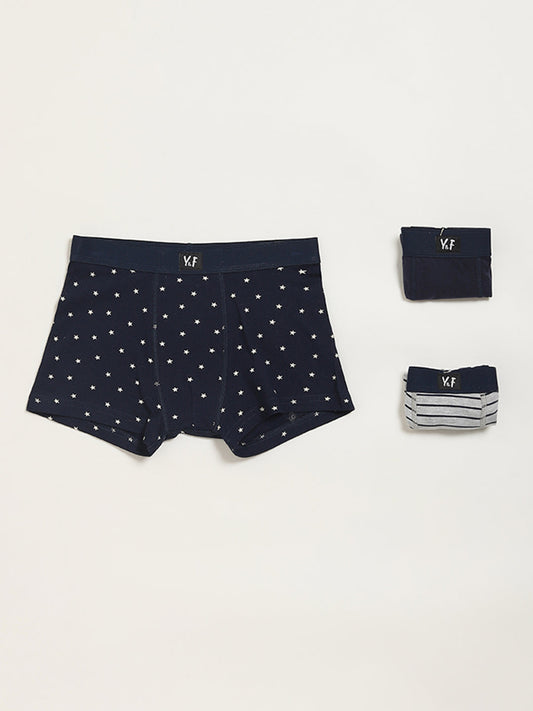 Y&F Kids Navy Printed Briefs - Pack of 3