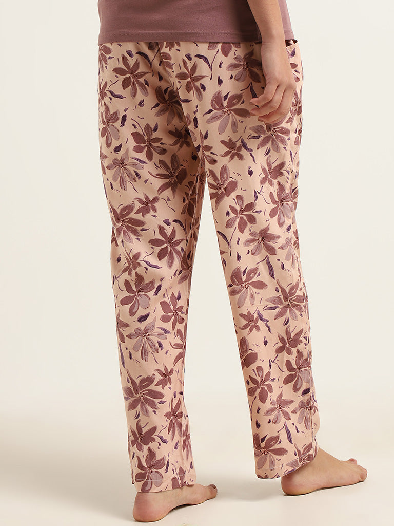 Wunderlove Brown Floral Cotton Pyjamas