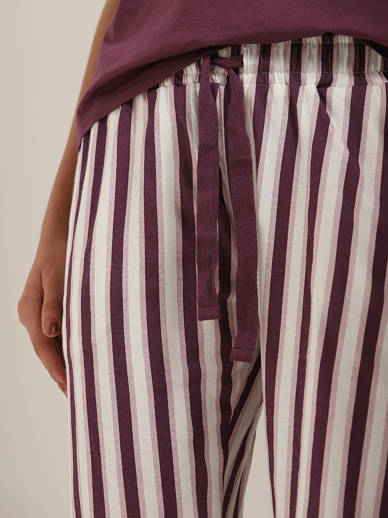 Wunderlove Purple Striped Cotton Pyjamas