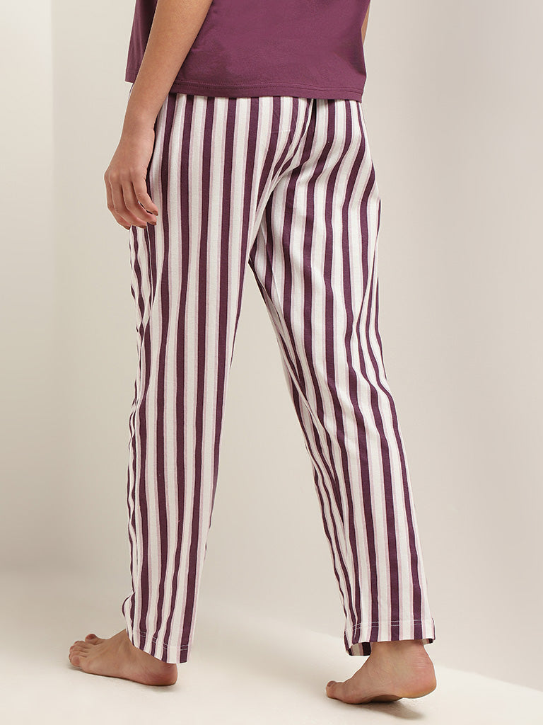 Wunderlove Purple Striped Cotton Pyjamas