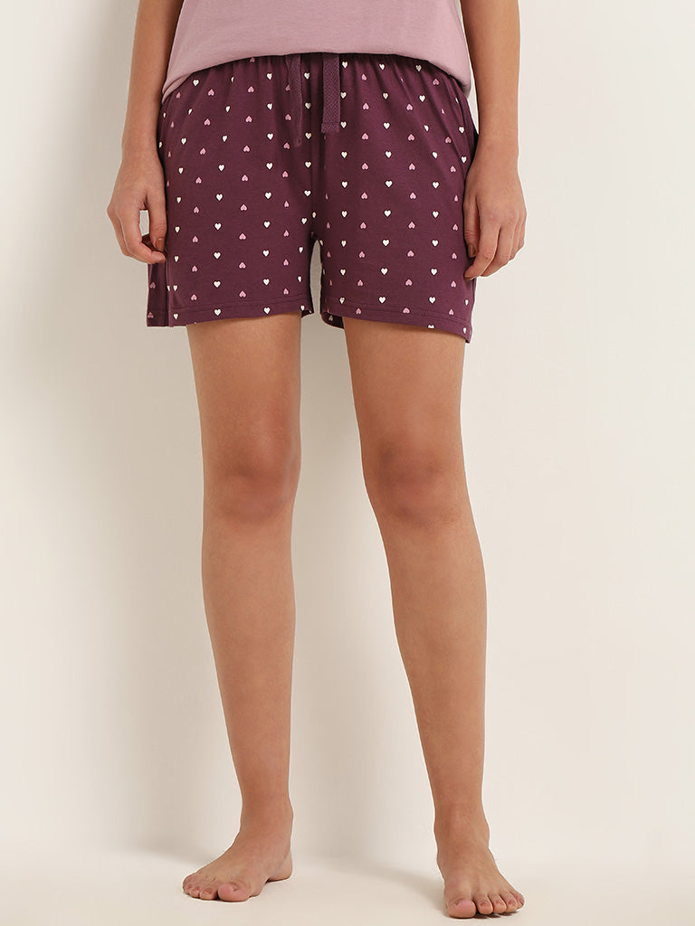 Wunderlove Purple Printed Cotton Shorts