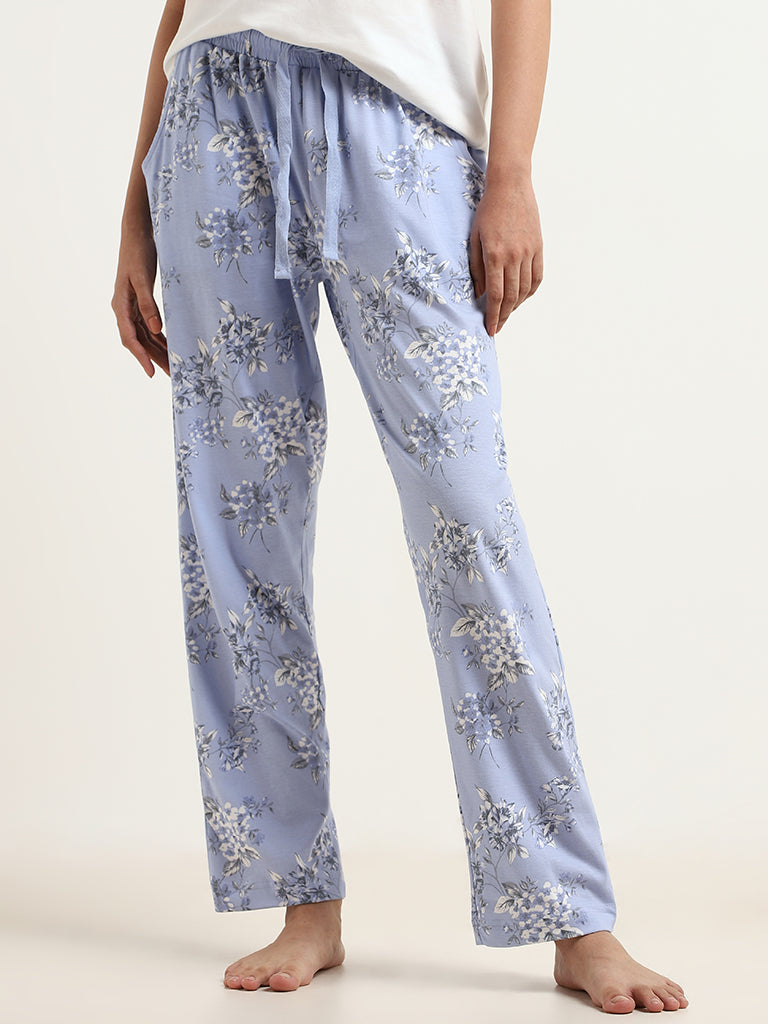 Wunderlove Blue Floral Cotton Pyjamas