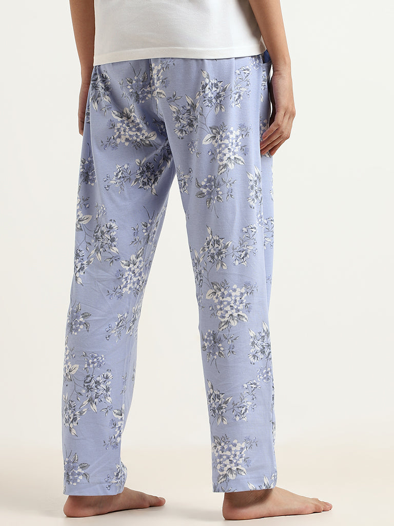 Wunderlove Blue Floral Cotton Pyjamas