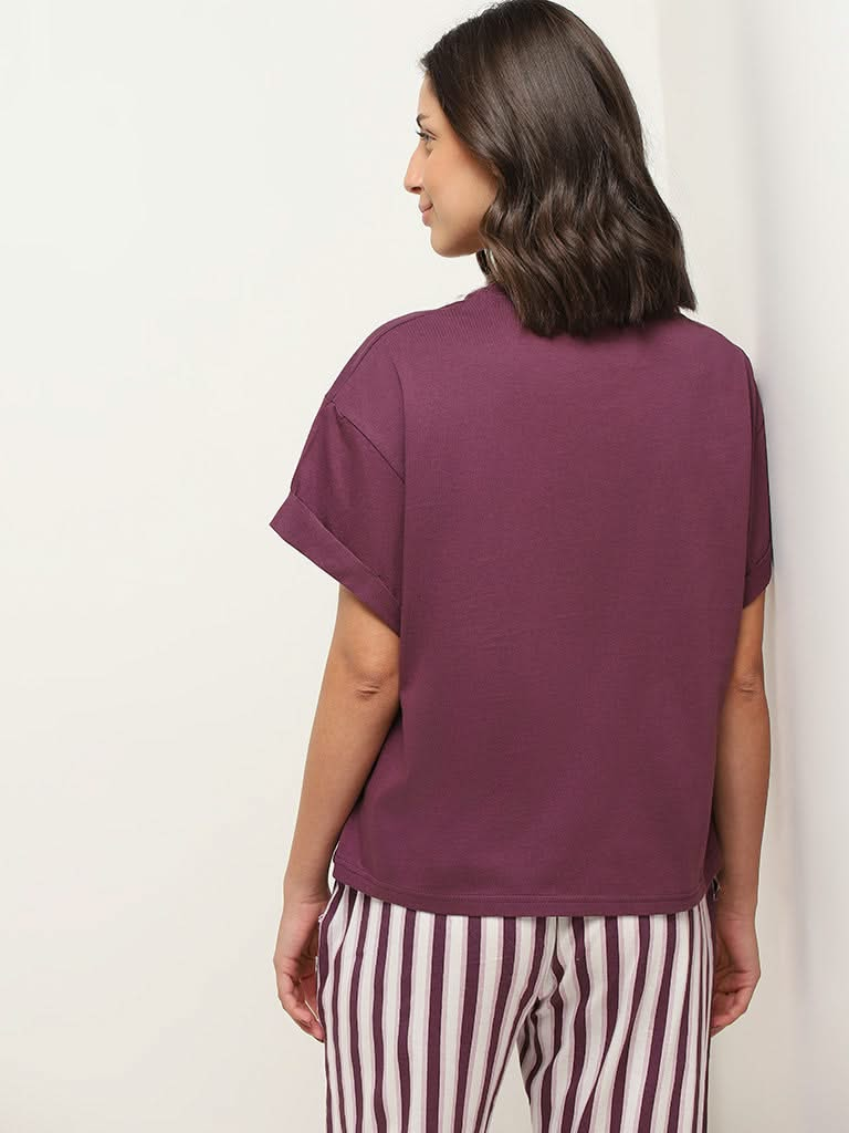 Wunderlove Purple Cotton Relaxed-Fit T-Shirt