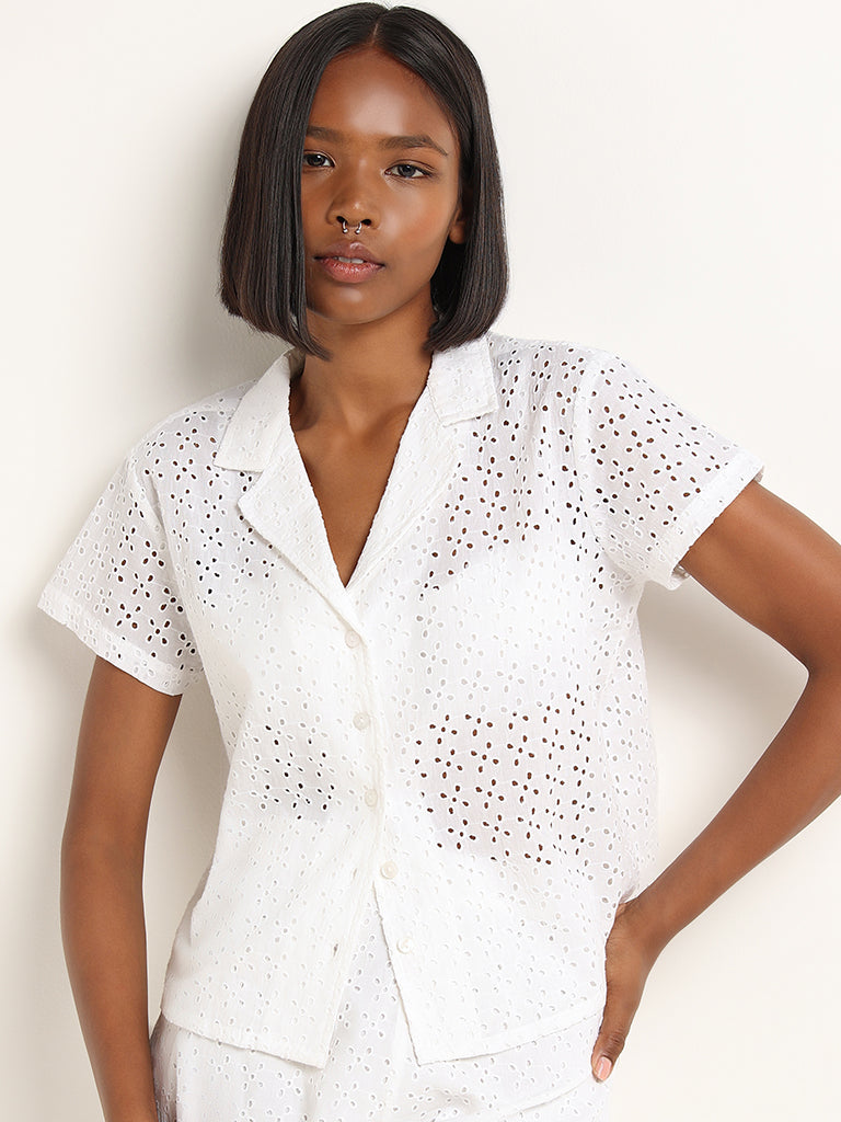 Superstar White Cotton Schiffli Shirt