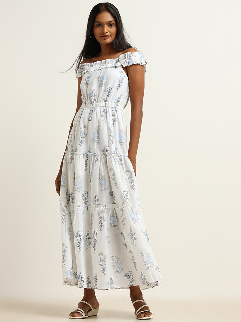 LOV White Cotton Blend Off-Shoulder Maxi Dress