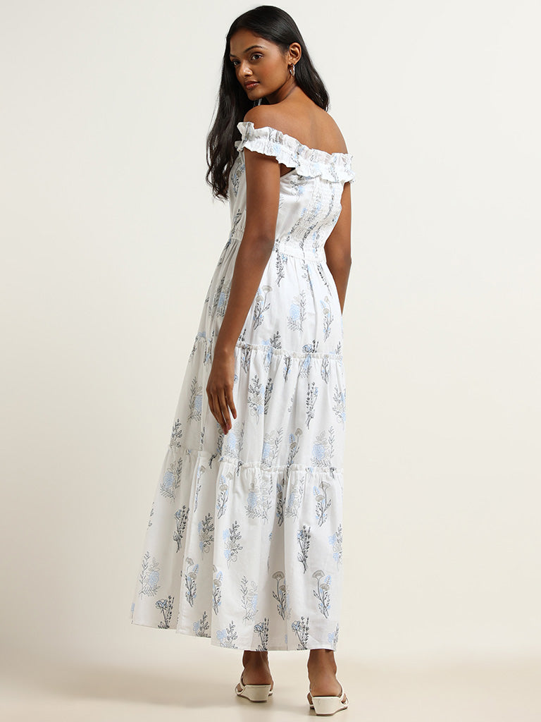 LOV White Cotton Blend Off-Shoulder Maxi Dress