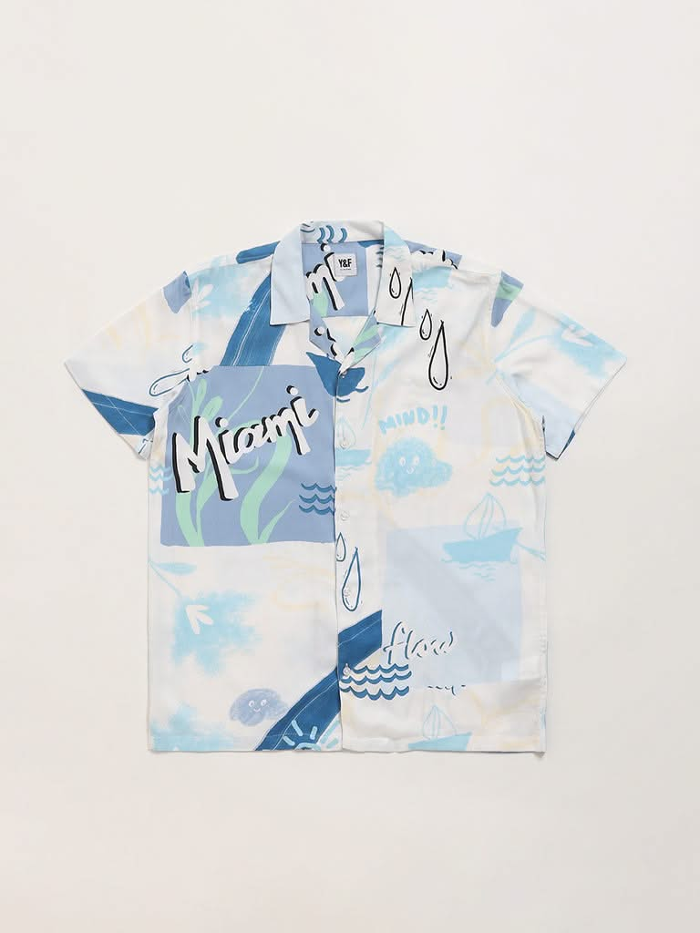 Y&F Kids Blue Patch Print Shirt