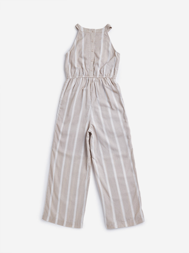 Y&F Kids Beige Striped Halter-Neck Jumpsuit