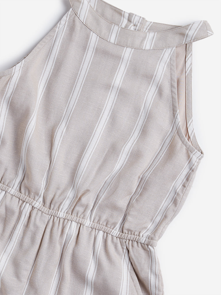 Y&F Kids Beige Striped Halter-Neck Jumpsuit