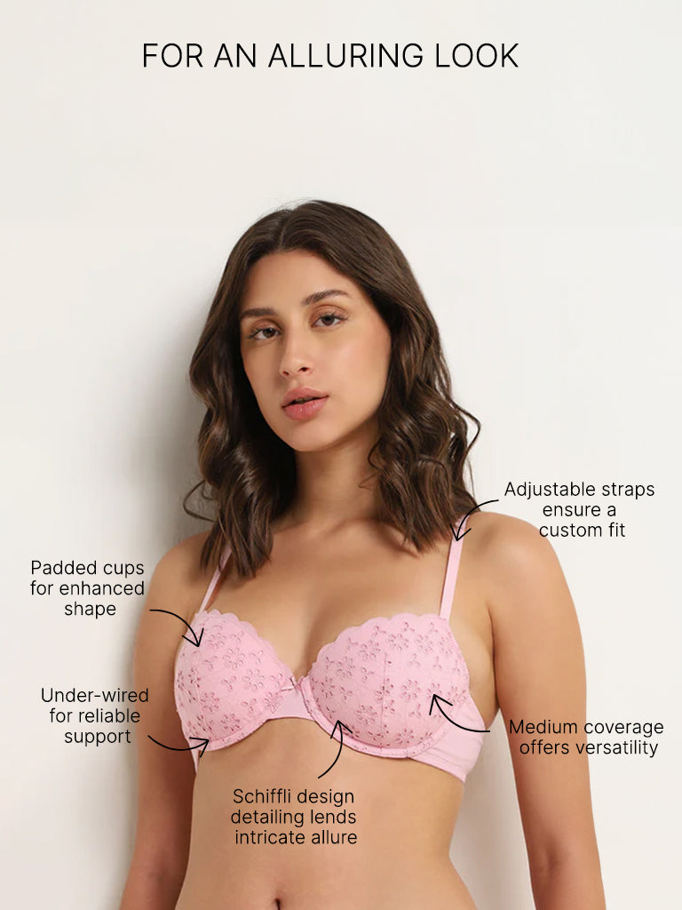 Wunderlove Pink Broiderie Wired Bra