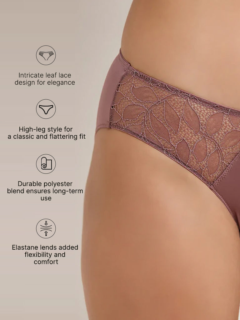 Wunderlove Light Brown Lace Design Hi-Leg Brief