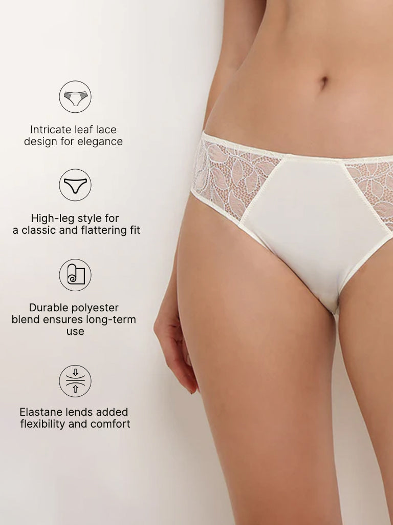 Wunderlove Off-White Lace Design Hi-Leg Brief