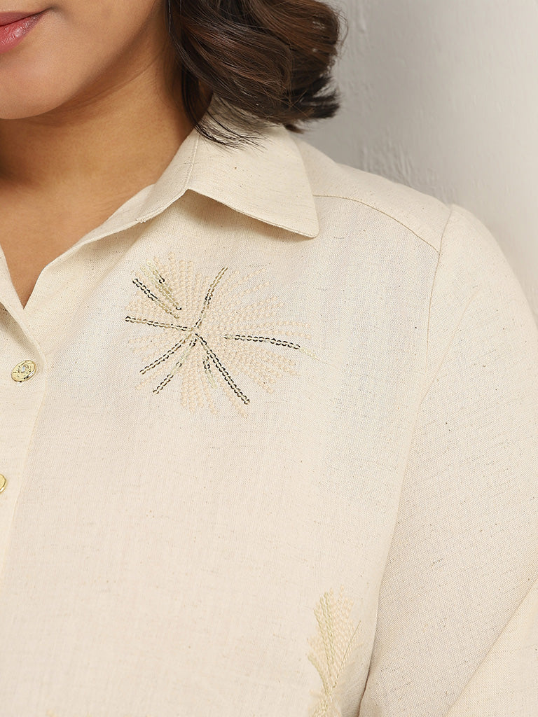 Gia Beige Embroidered Cotton Shirt