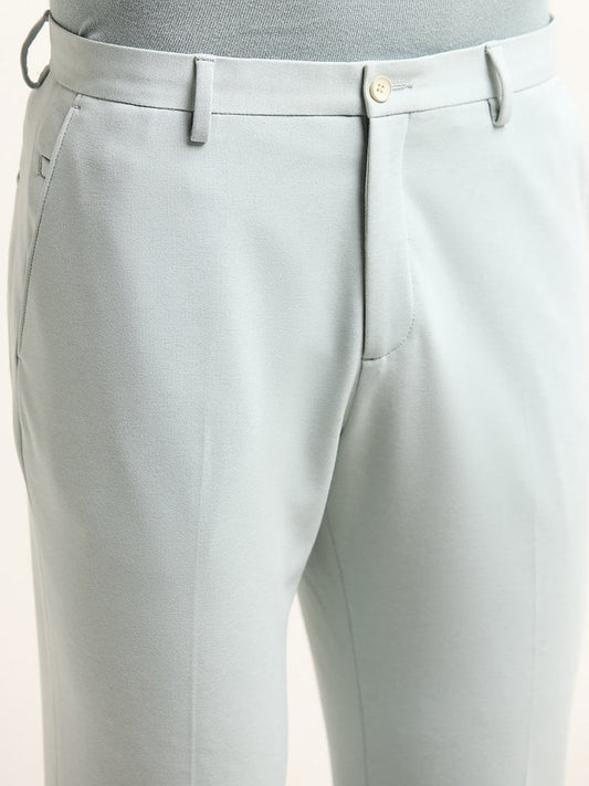 WES Formals Mint Blue Mid Rise Slim Tapered Fit Trousers