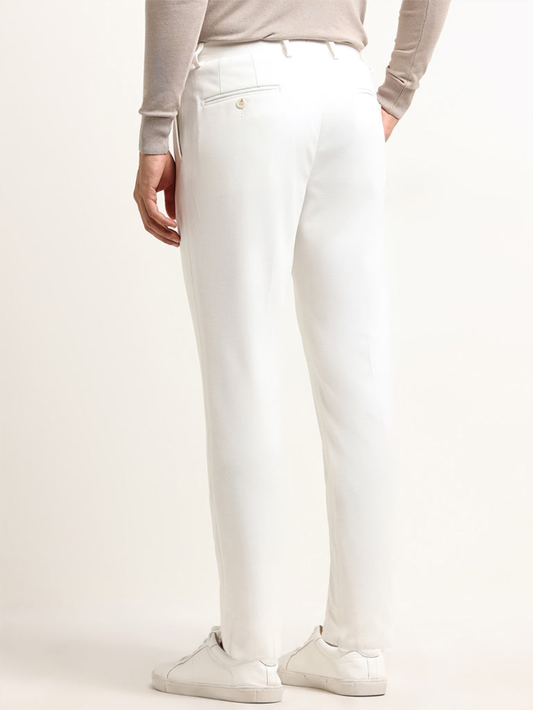 WES Formals Off-White Mid Rise Slim Tapered Fit Trousers