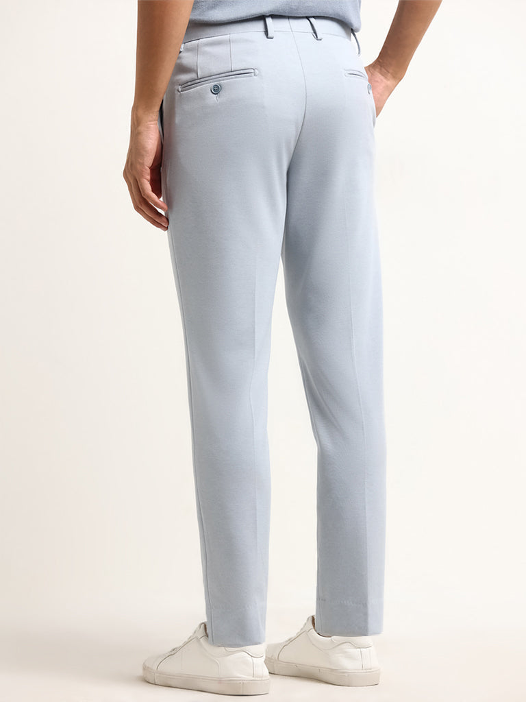 WES Formals Blue Mid Rise Slim Tapered Fit Trousers