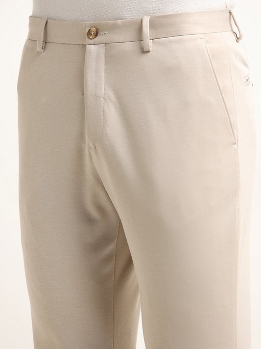 WES Formals Beige Mid Rise Slim Tapered Fit Trousers