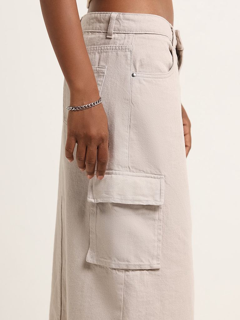 Nuon Beige Mid-Rise Denim Skirt