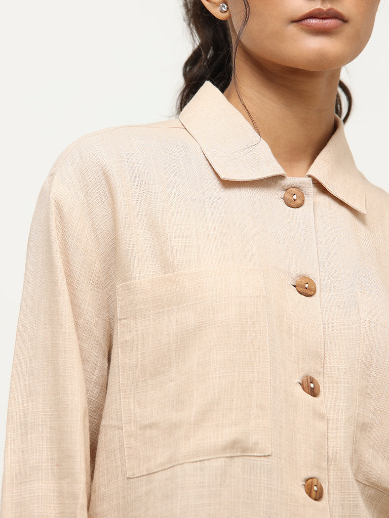 LOV Beige Solid Cotton Shirt