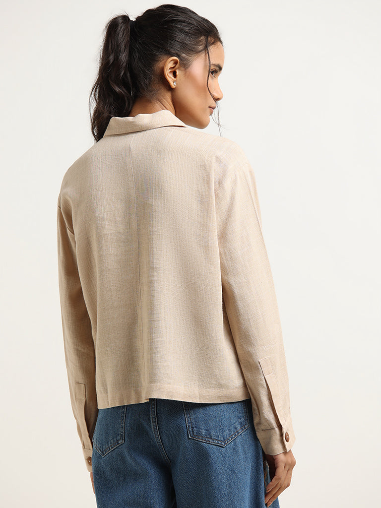 LOV Beige Solid Cotton Shirt