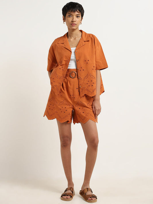 LOV Rust High-Waisted Cotton Shorts with Fabric Belt