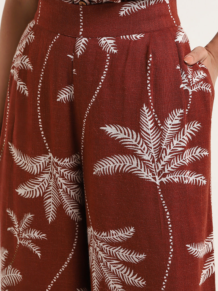 LOV Rust Blended Linen Wide Leg Trousers