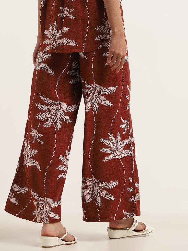 LOV Rust Blended Linen Wide Leg Trousers