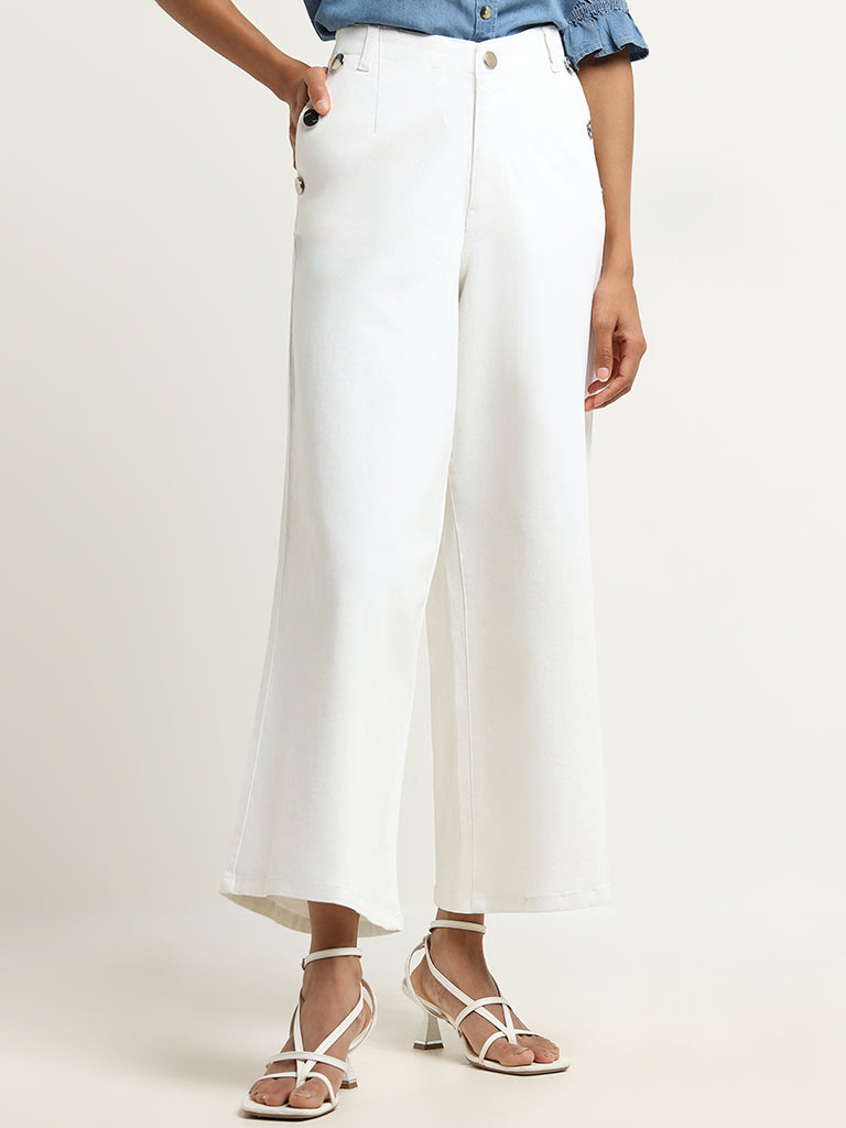 LOV White Mid-Rise Wide-Leg Jeans