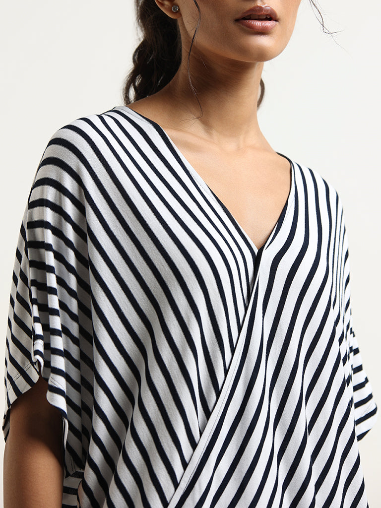 LOV Navy Monochrome Striped Top