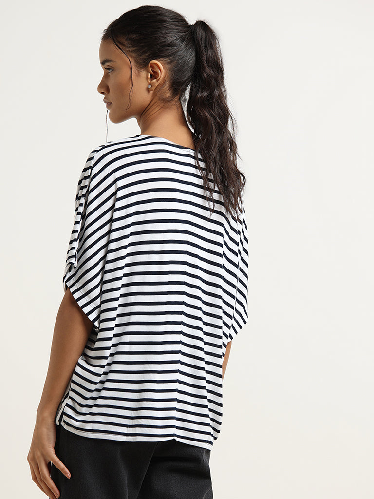 LOV Navy Monochrome Striped Top