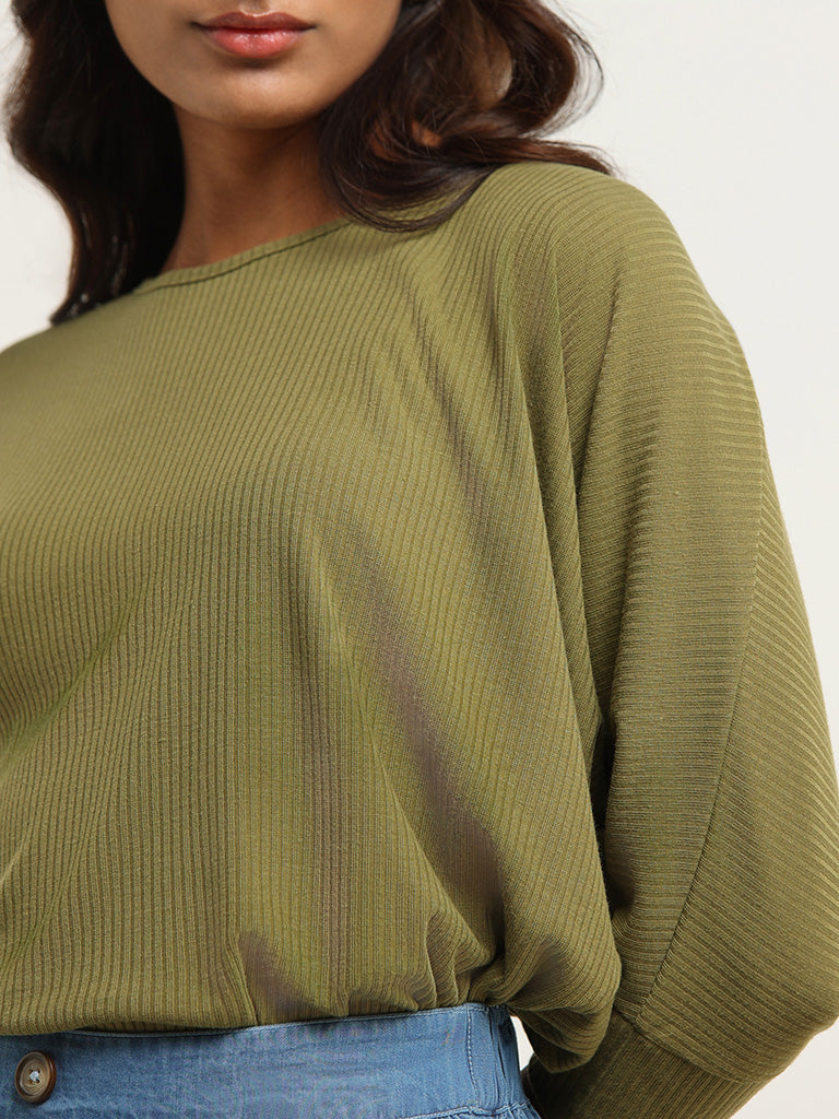 LOV Green Cotton Loose-Fit Top