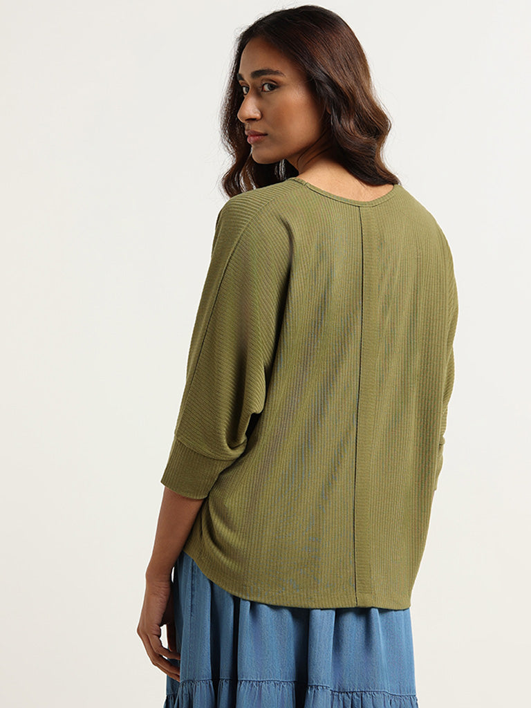 LOV Green Cotton Loose-Fit Top