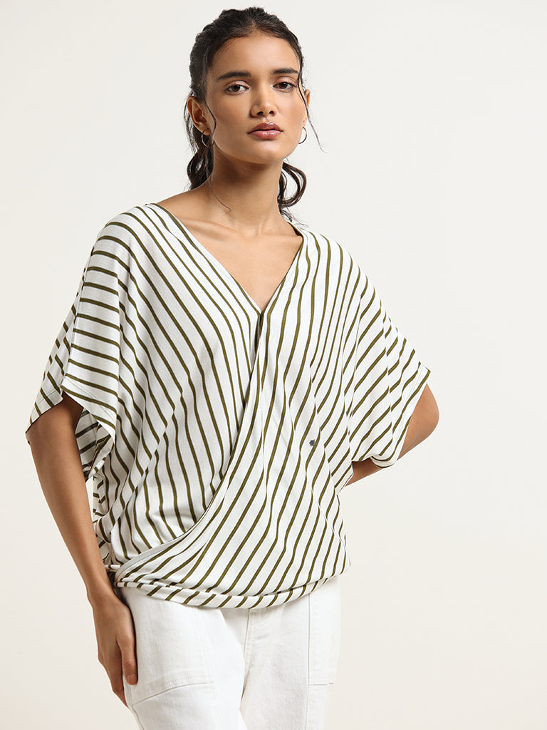 LOV Green Monochrome Striped Top