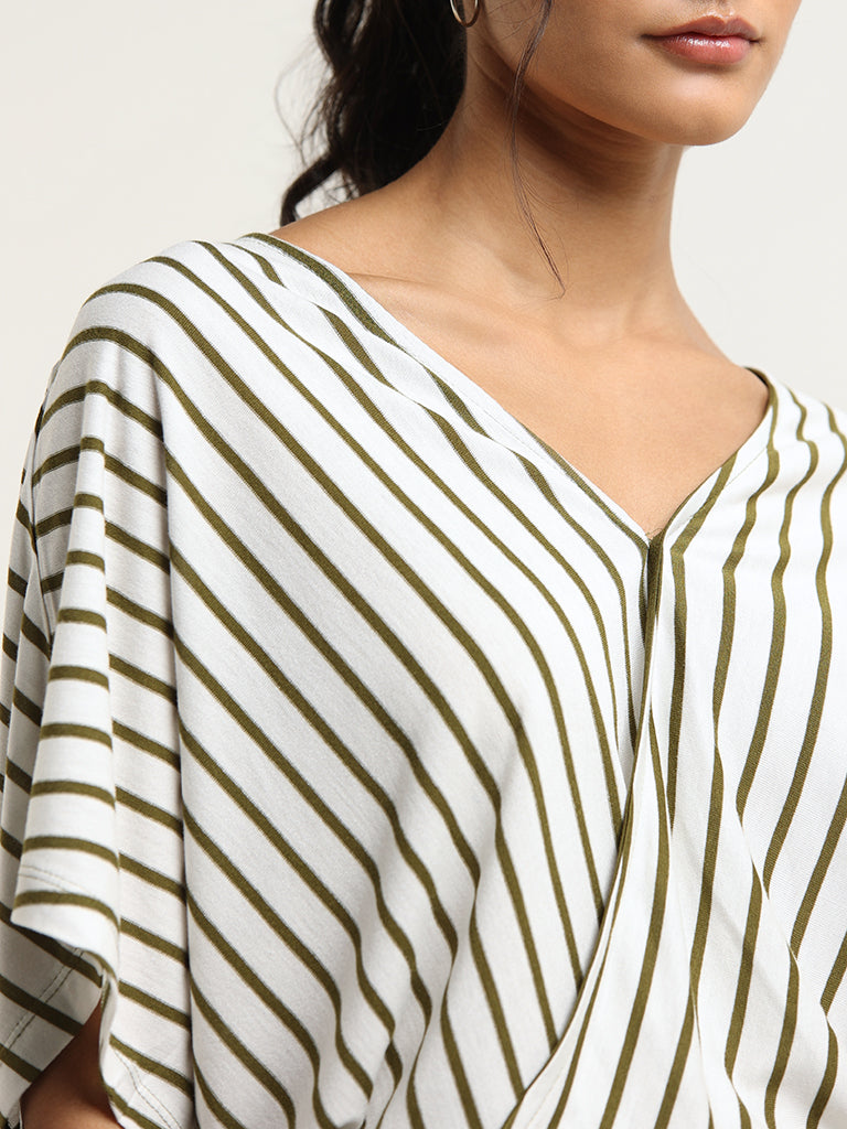 LOV Green Monochrome Striped Top