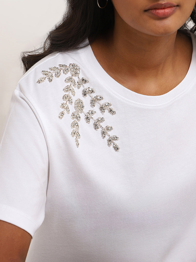 LOV White Embellished Cotton T-Shirt