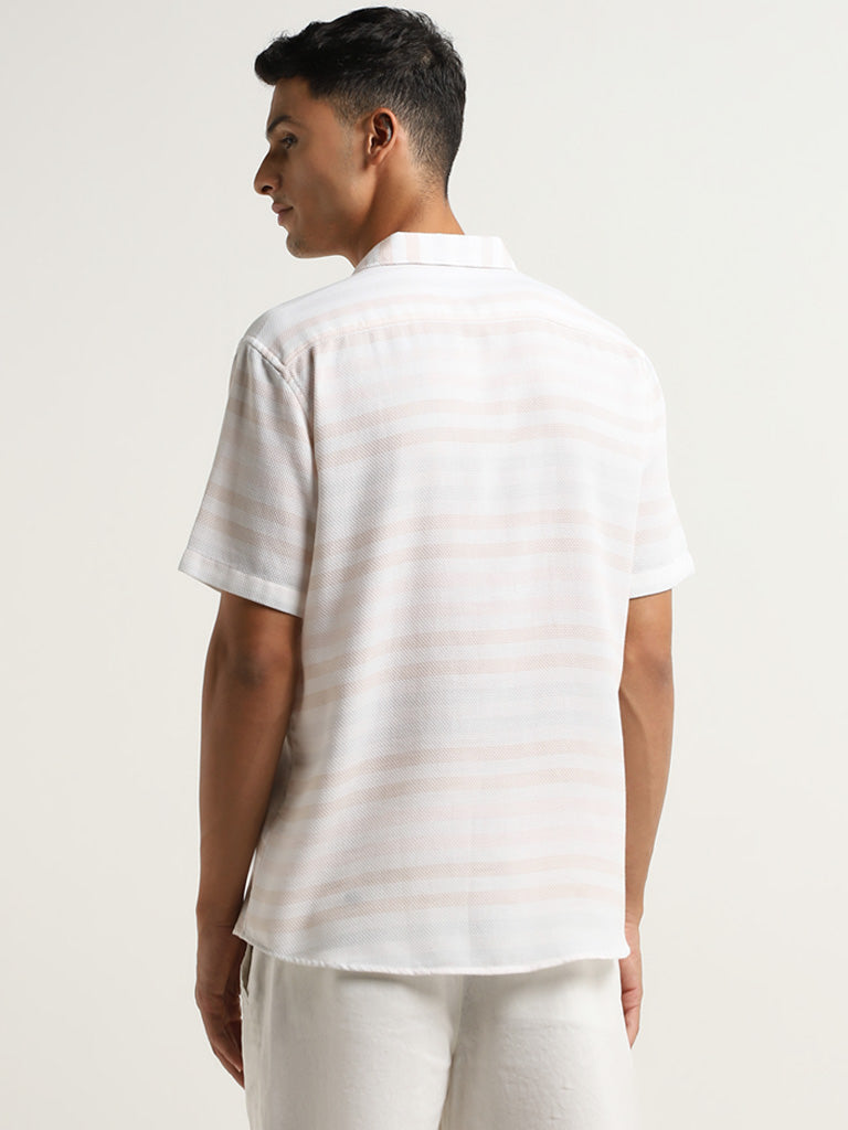 WES Casuals Light Pink Striped Cotton Relaxed Fit Shirt