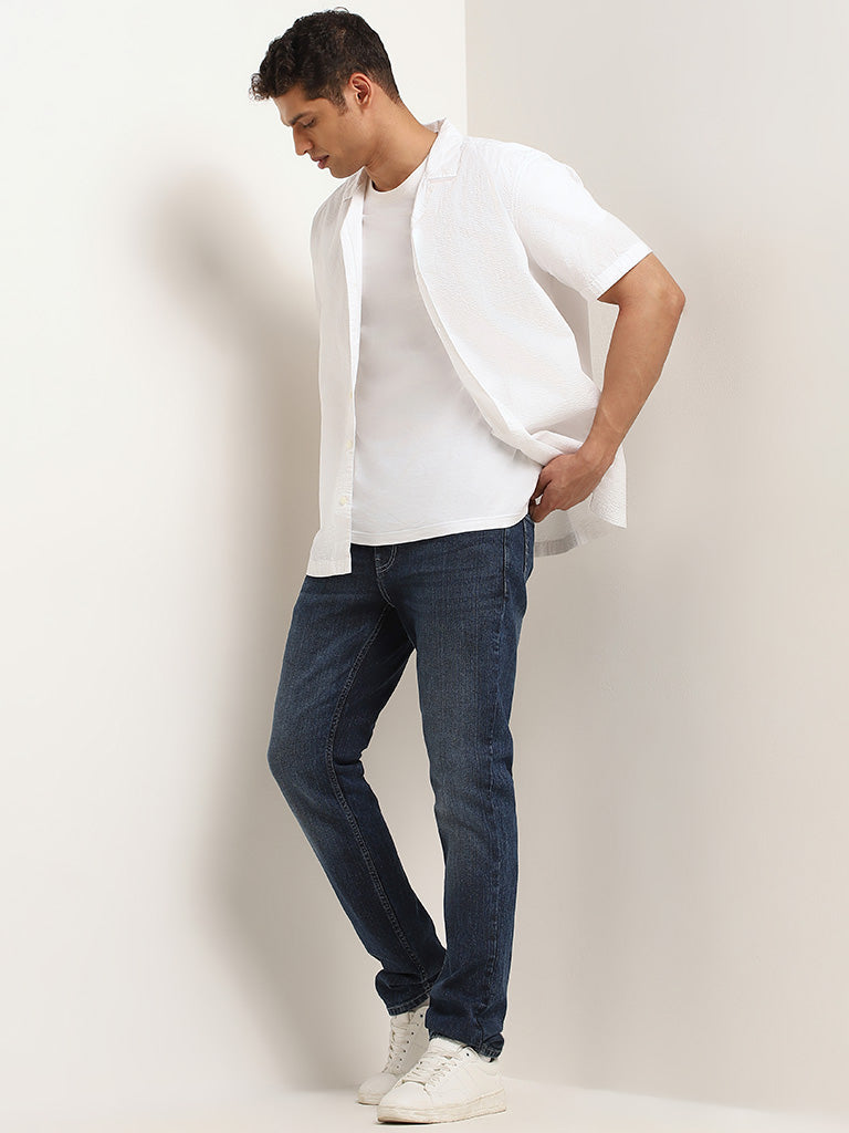 WES Casuals Self White Cotton Relaxed Fit Shirt