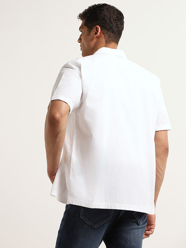 WES Casuals Self White Cotton Relaxed Fit Shirt