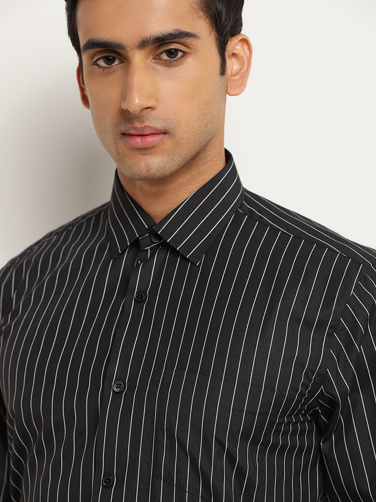 WES Formals Black Striped Relaxed Fit Shirt