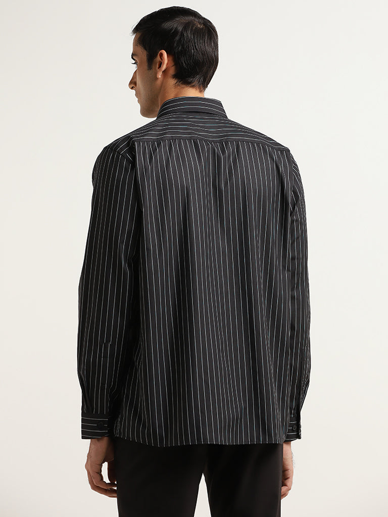 WES Formals Black Striped Relaxed Fit Shirt