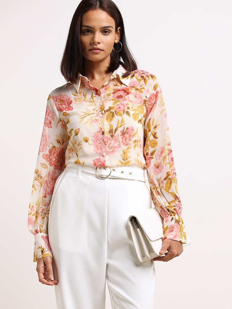 Wardrobe White Floral Printed Shirt