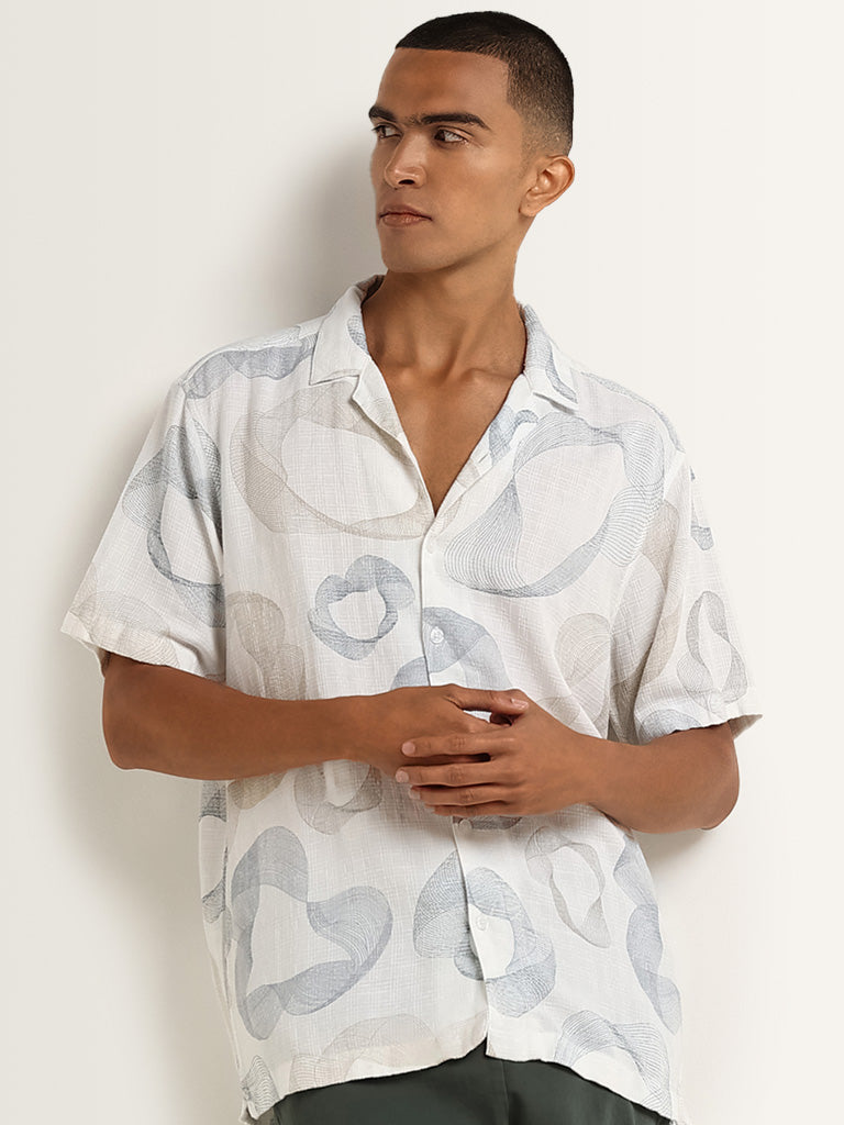 Nuon White Abstract Print Relaxed Fit Shirt