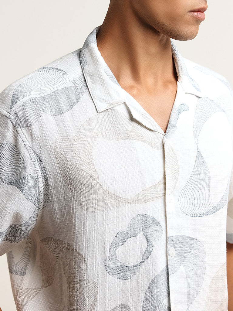 Nuon White Abstract Print Relaxed Fit Shirt