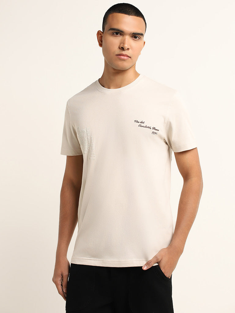 Nuon Off-White Printed Cotton Slim Fit T-Shirt