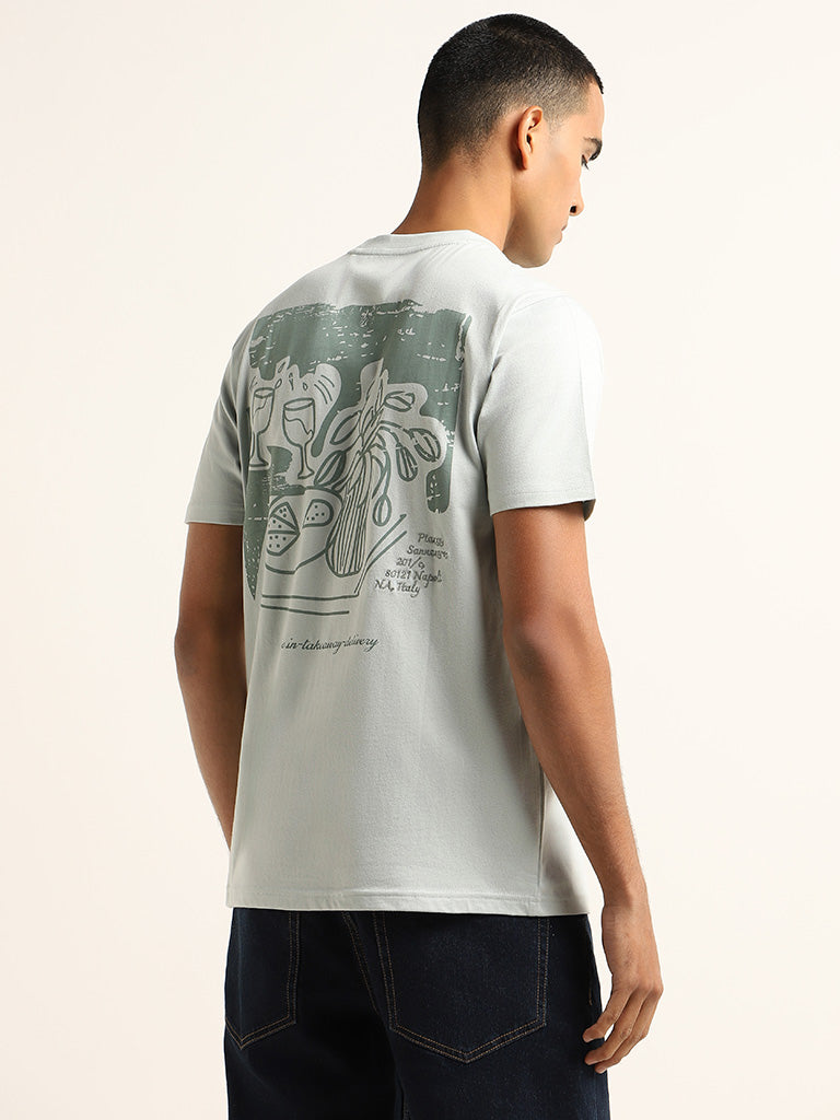 Nuon Mint Printed Cotton Slim Fit T-Shirt