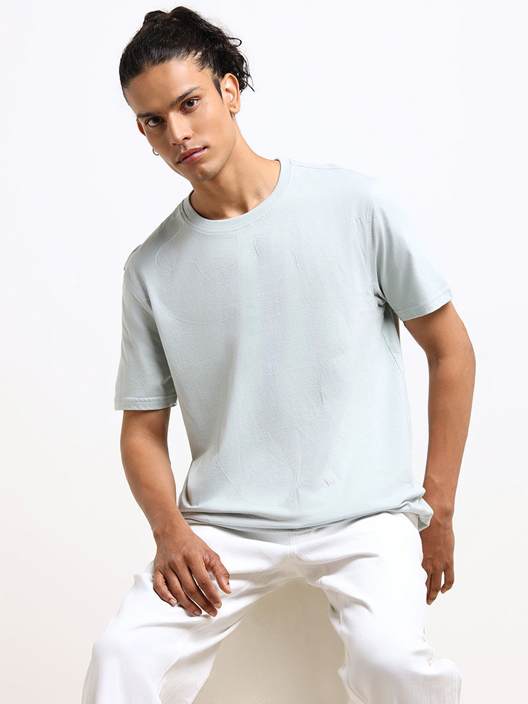 Nuon Light Green Cotton Slim-Fit T-Shirt