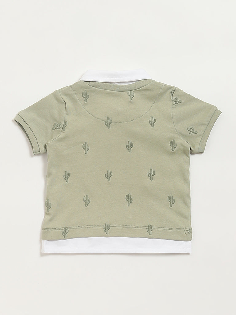 HOP Baby Green Embroidered T-Shirt