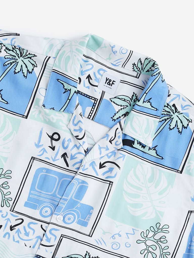 Y&F Kids Blue Tropical Printed Shirt