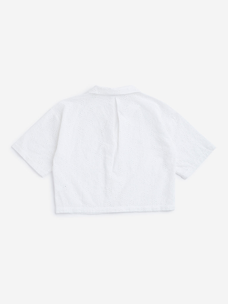 Y&F Kids White Solid Cropped Shirt